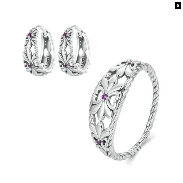 Womens 925 Sterling Silver Retro Iris Ring & Earrings Jewellery Set Fine Jewe... Carousel 1
