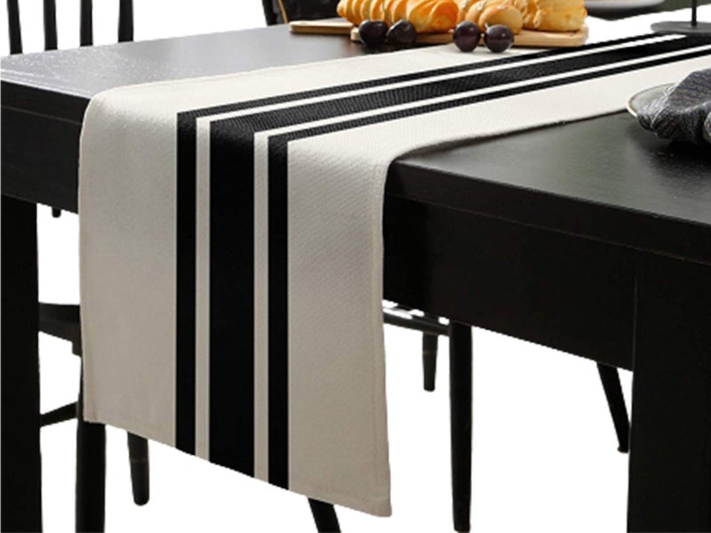 Linen Blended Polyester Table Runner Black Stripes Carousel 1