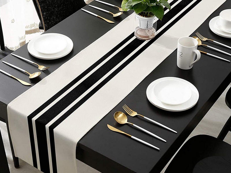 Linen Blended Polyester Table Runner Black Stripes Carousel 2