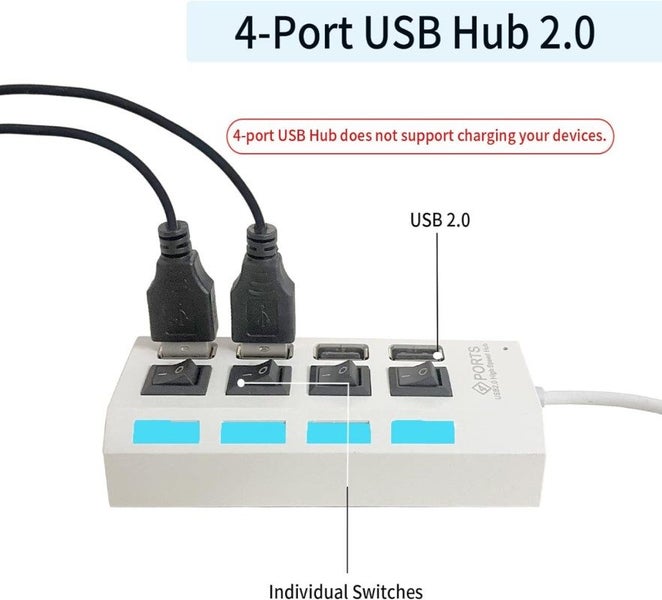 NEW 4-Port USB Hub USB 2.0 Splitter with Individual Switches Carousel 1