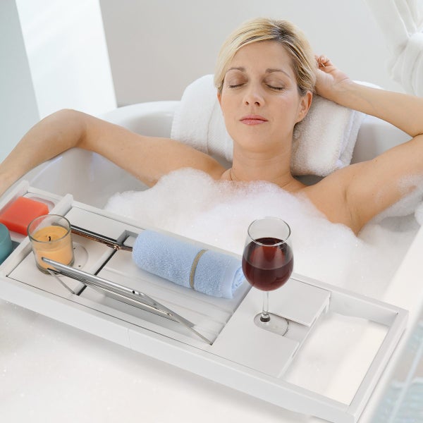 Bamboo Extending Bath Caddy - White Carousel 2