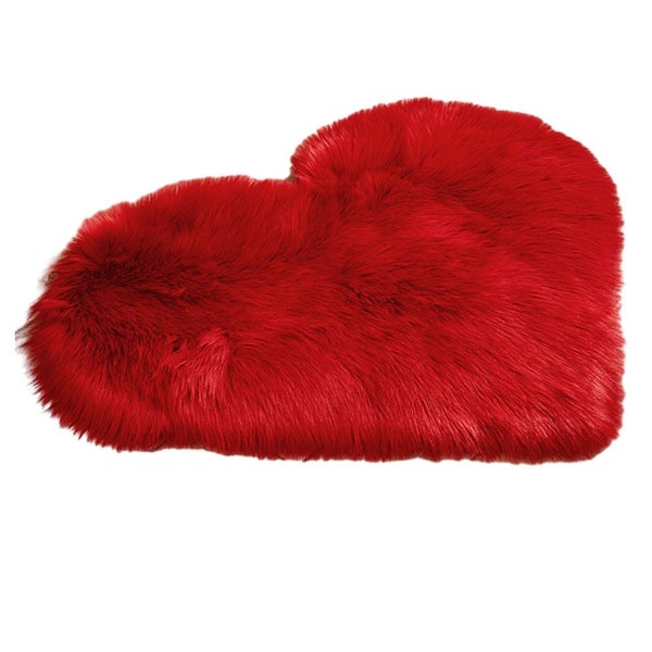 Fluffy Heart Shaped Rug Shaggy Floor Soft Faux Fur Home Bedroom Hairy Carpet-Red Carousel 1