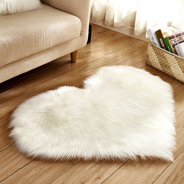Fluffy Heart Comfort Soft Shaggy Heart Rug Cozy Faux Fur for Bedroom-White Carousel 2