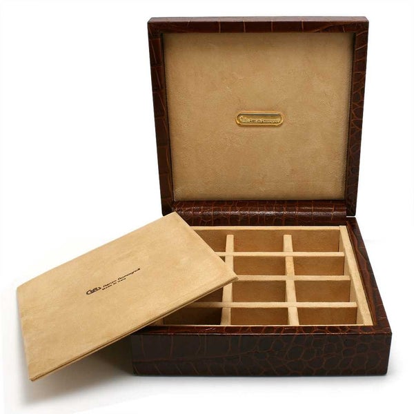 Renzo Crocodile Leather Cufflink Box 12 Compartments Brown Carousel 1