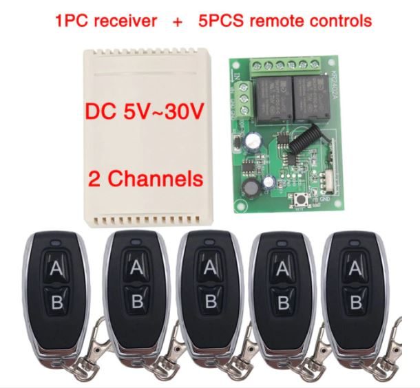 Wireless Switch 2 Channel Remote Control 6-30V-1, 2 or 5 remote , extra Keyfob Carousel 21