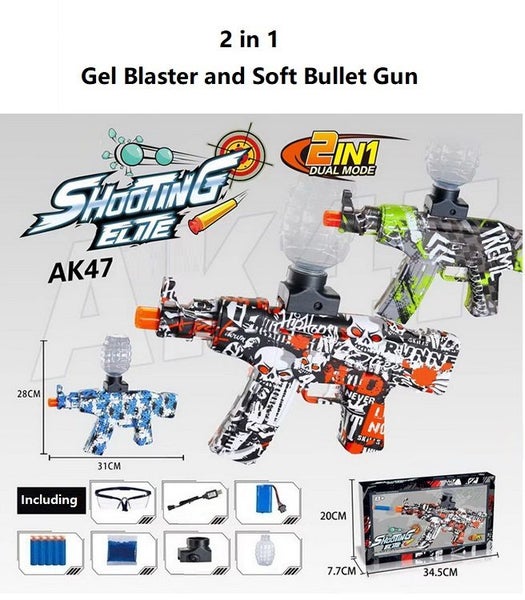 Gel Blaster and Soft Bullet Gun, AK47, Red Camo, 2 IN 1 Carousel 1