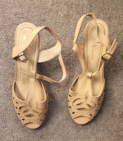 CREAM LEATHER SHOE- SANDAL ZOLA - US6 EU36 SOLE LENGTH 19.5CM 9 CM HEEL64591363118978110