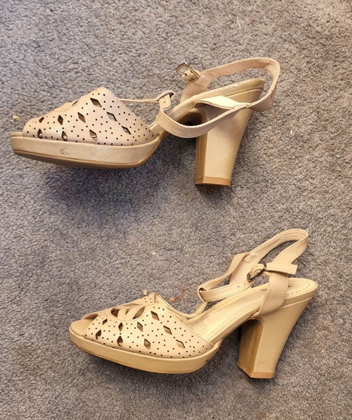 CREAM LEATHER SHOE- SANDAL ZOLA - US6 EU36 SOLE LENGTH 19.5CM 9 CM HEEL64591363118978113