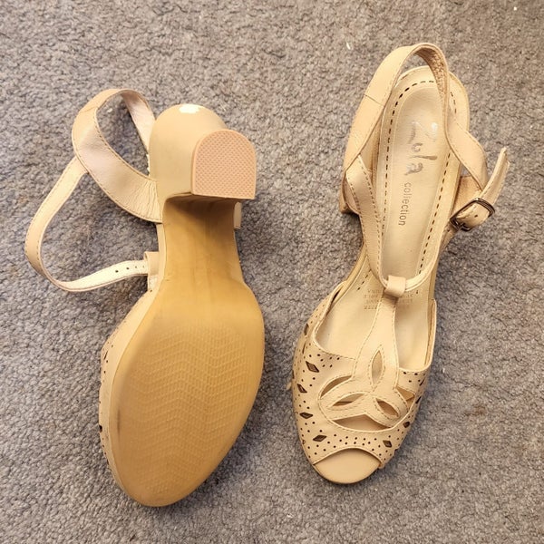 CREAM LEATHER SHOE- SANDAL ZOLA - US6 EU36 SOLE LENGTH 19.5CM 9 CM HEEL64591363118978114