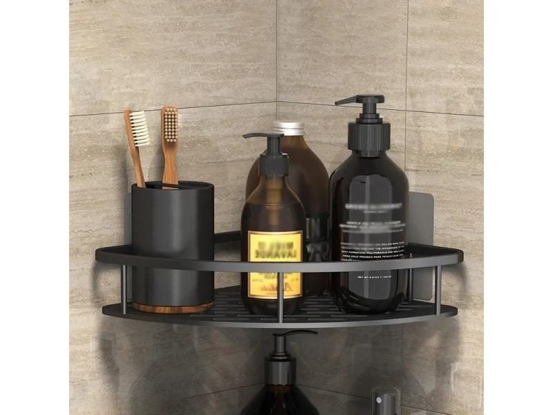 Bathroom Storage Rack No Drill Wall Mount Corner Shelf Shower Holder WC Shampoo Carousel 1