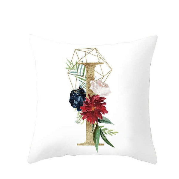 45 X 45Cm Letter Cushion Cover Golden I With Flowers Carousel 1