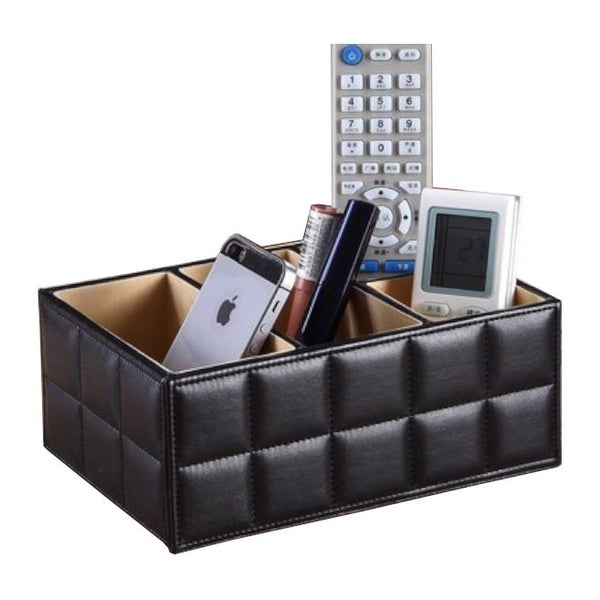 Black Or White Storage Box Pu Leather Desk Organiser Remote Control Holder Carousel 1