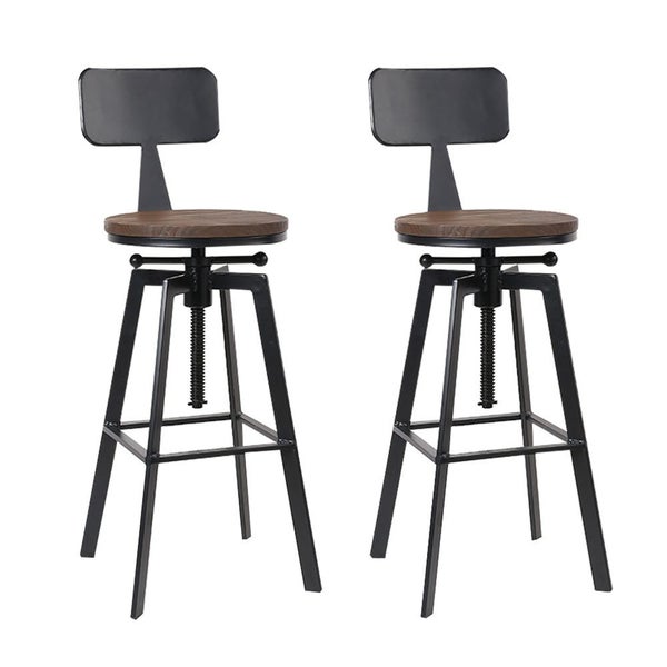 Artiss Set Of 2 Rustic Style Metal Bar Stool - Black And Wood Carousel 1
