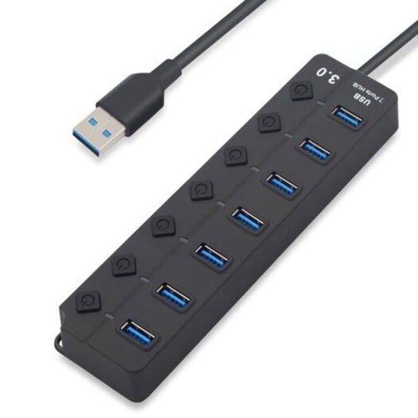 Multiport Usb 3.0 Hub With Independent Switch Black 7 Ports USB Cables Hubs & A Carousel 1