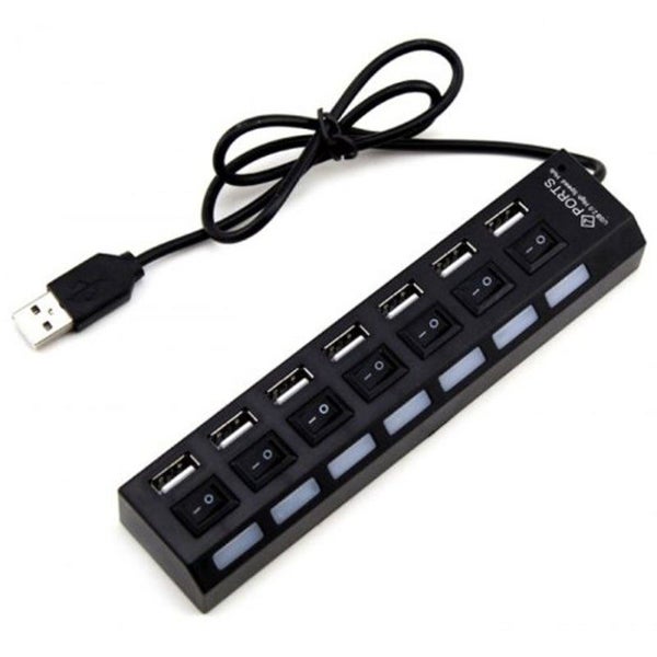 7 Port Usb 2.0 Switch Hub With Independent Black USB Cables Hubs & Adapters HOD Carousel 1