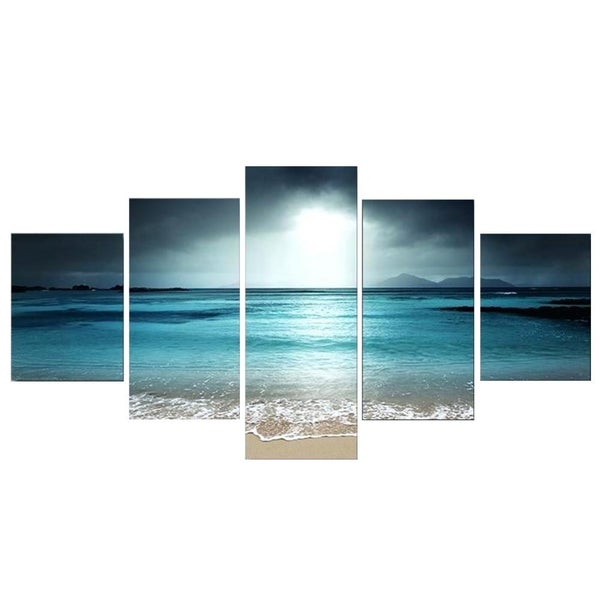 Hod Health & Home Sunset Beach Seascape 5 Panel Canvas Painting Wall Art Coastal Carousel 1