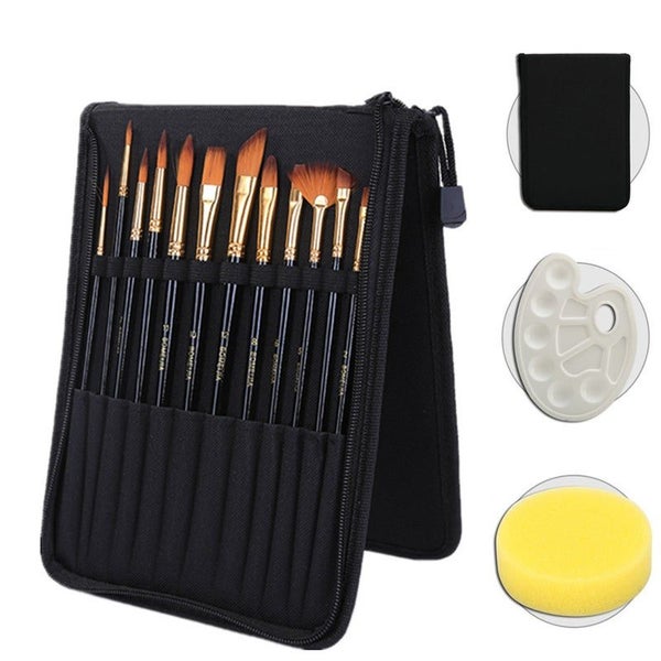 Hod Health & Home 12Pcs Paint Brush Set Palette With Brushes Carrying Case For W Carousel 1