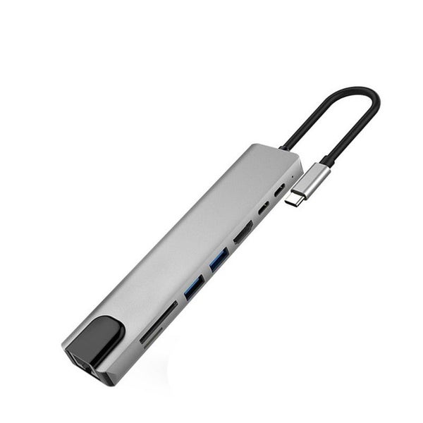 Type C To Multi Usb 3.0 4Khdmi Ethernet Rj45 Lan Adapter With Tfsd Slot 8 In 1 Carousel 1