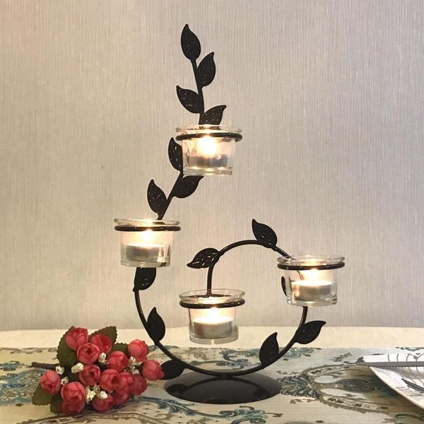 Hod Health & Home Romantic Black Iron Candle Holder With Leaves Decor Carousel 1