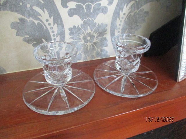 (CR) GORGEOUS CRYSTAL/GLASS CANDLE STICK HOLDERS.... a pair + 1! Carousel 1