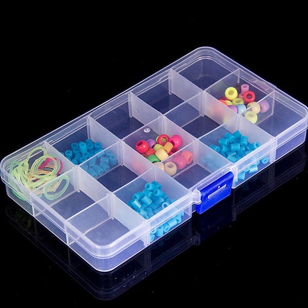 Plastic 15 Slots Adjustable Jewelry Storage Box Case Craft Organizer Bead Carousel 3