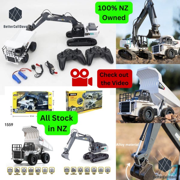 HUINA Dump Truck with Digger - White & Black - RC 1559 1:24 (Hui Na) Carousel 1