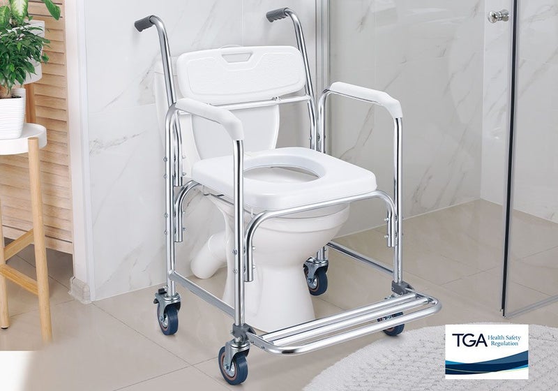 Aluminum Shower Toilet Commode Chair Bathroom Bedside Wheelchair Seat Carousel 1