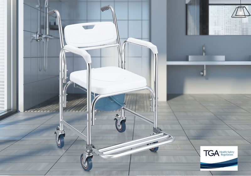 Aluminum Shower Toilet Commode Chair Bathroom Bedside Wheelchair Seat Carousel 2