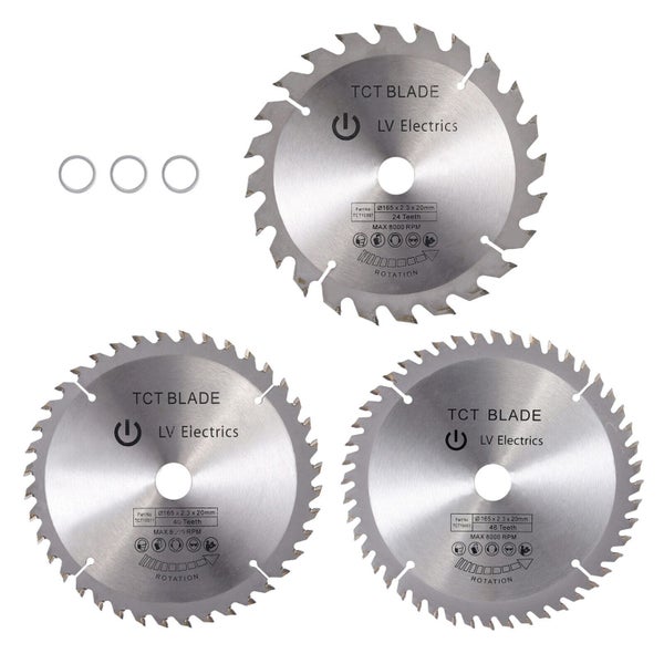 3 Pack 165mm 24T 40T 48T 20mm Bore TCT Circular Saw Blade Disc for Dewalt Bosch Carousel 1