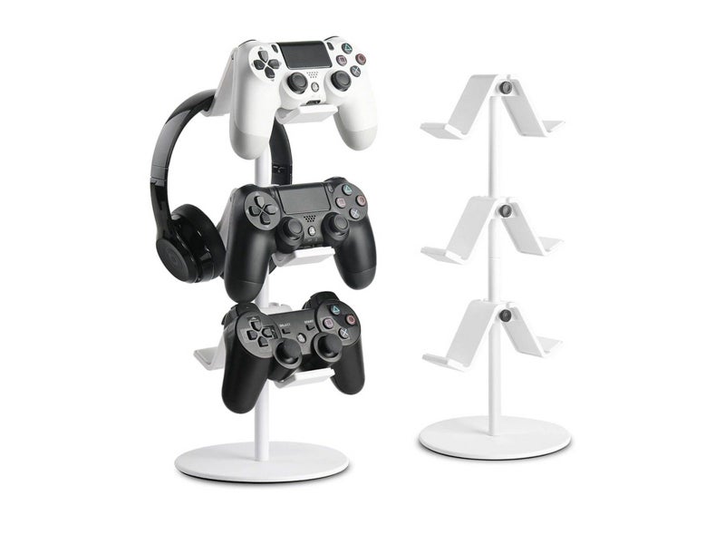 3-Tier Game Controller Stand Desktop Headphone Holder Headset Hanger - White Carousel 1