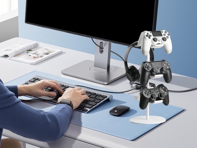 3-Tier Game Controller Stand Desktop Headphone Holder Headset Hanger - White Carousel 4