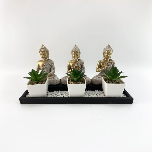 Buddha With Sand Tray - Gold With Plants - 15.3cm Carousel 1