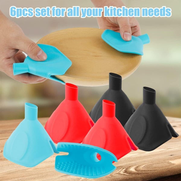 6Pcs Portable Silicone Funnel 2 in 1 Insulation Clip Funnel Non-Slip Anti-Scal Carousel 6