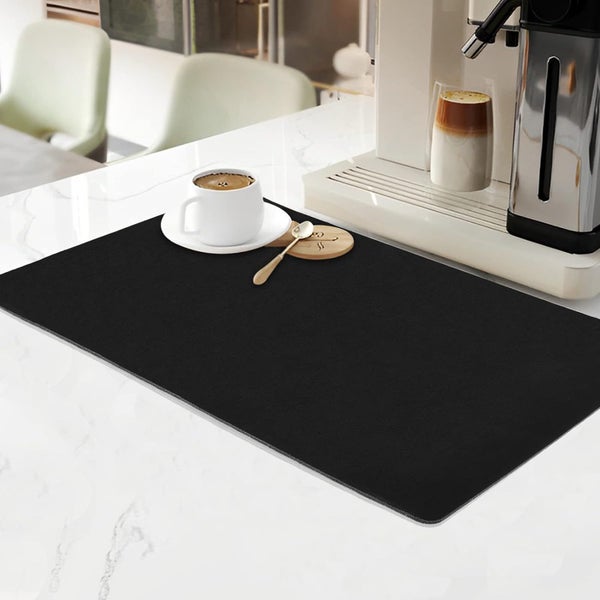 Diatomite Coffee Mat Hide Stain Rubber Backed Dish Drying Mats Anti-Slip Black Carousel 1