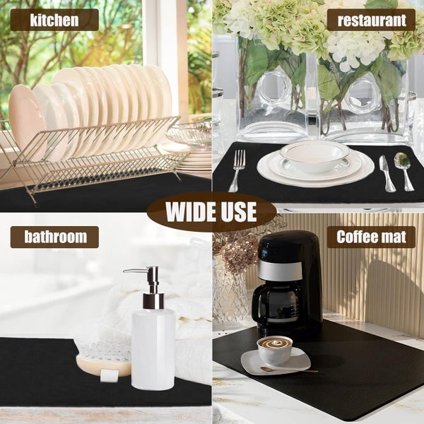 Diatomite Coffee Mat Hide Stain Rubber Backed Dish Drying Mats Anti-Slip Black Carousel 7