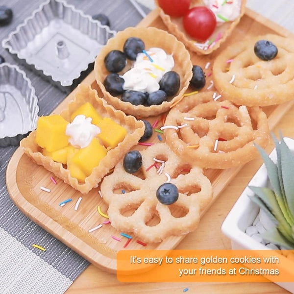 4Pack Metal Waffle Mould Set with Wooden Handle Durable Swedish Rosette Cookie Carousel 2