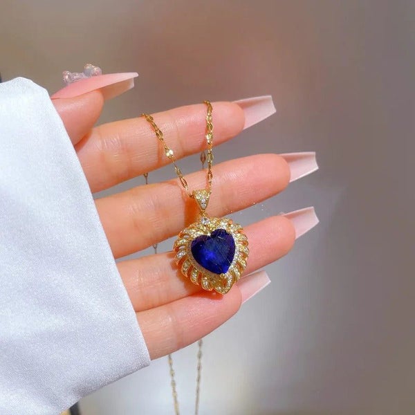 Francesca Luxury Crystal Pendant - Dark Blue, Sapphire Blue, Gemstone, Heart,... Carousel 1