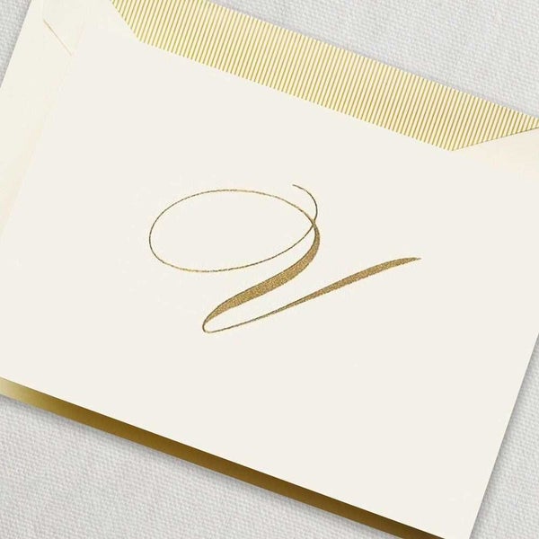 Crane & Co Engraved V Initial Note Card Set 10pce Carousel 2