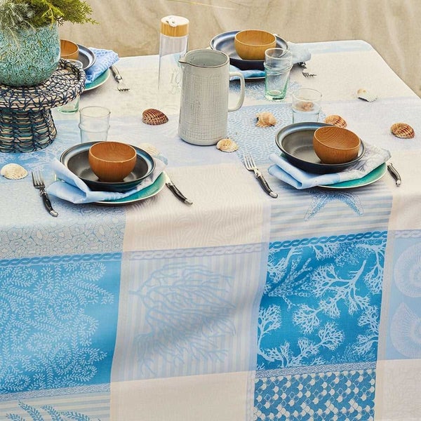 Garnier-Thiebaut Mille Oceans Écume French Jacquard Tablecloth 180x180cm Carousel 2