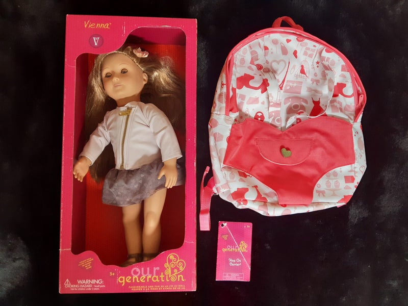 Our Generation Vienna Doll plus Our Generation Childs Hop On Carrier Backpack Carousel 1