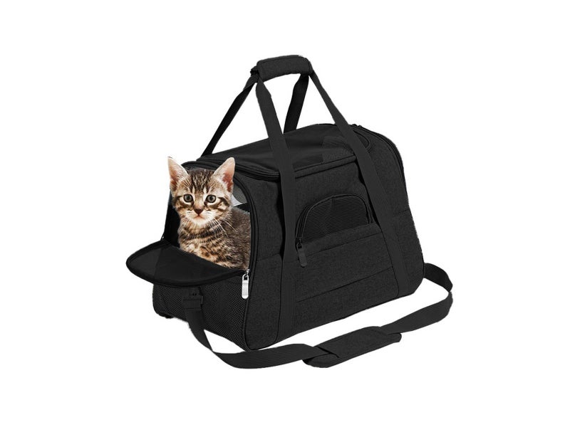 Pet Carrier Bag with Plush Mat Soft Crate Cage Shoulder Cat Dog Carry Bag Black Carousel 1