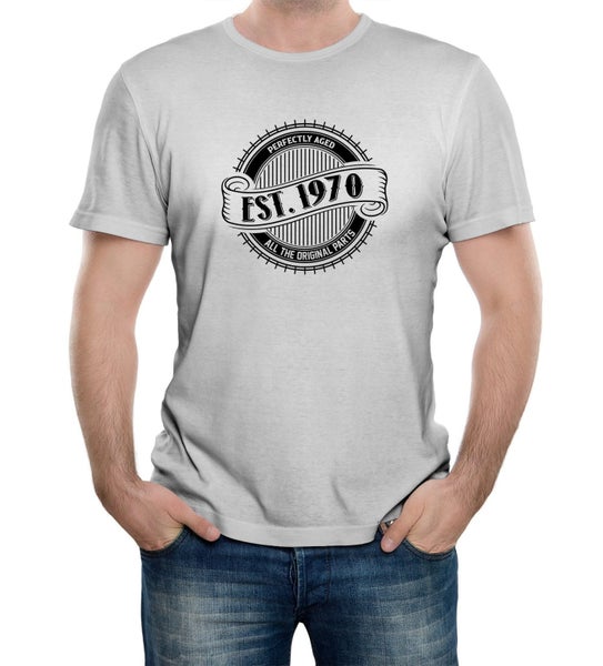 Reality Glitch EST. 1970 Birthday Celebration Mens T-Shirt Carousel 1