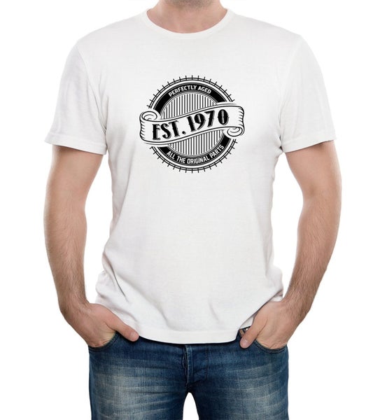 Reality Glitch EST. 1970 Birthday Celebration Mens T-Shirt Carousel 1
