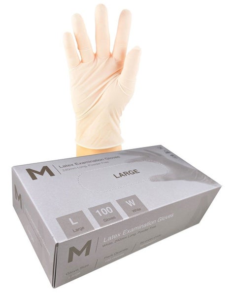 Latex Examination Gloves Powder Free 240mm Cuff - Box 100 - Sizes XS to XL Carousel 1