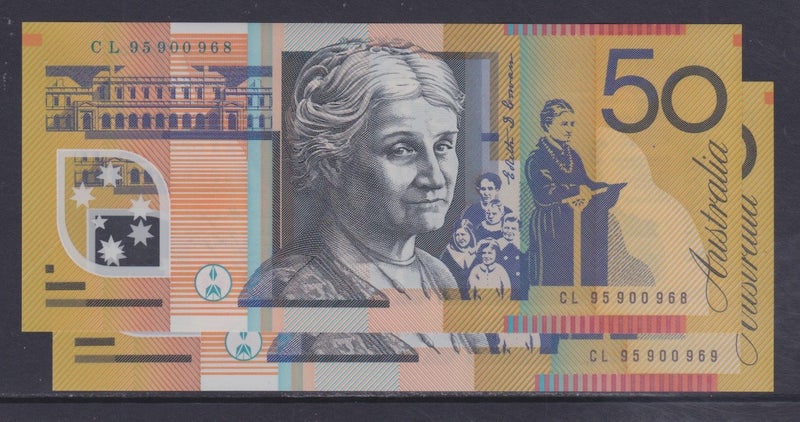 Australia - 1995 $50 - Fraser/Evans - Pair - "CL 95 900968/9" - UNC - P54a Carousel 1