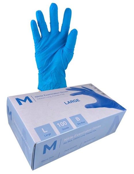 Nitrile Examination Gloves Powder Free 240mm Cuff - Box 100 - Sizes XS to 2XL Carousel 1