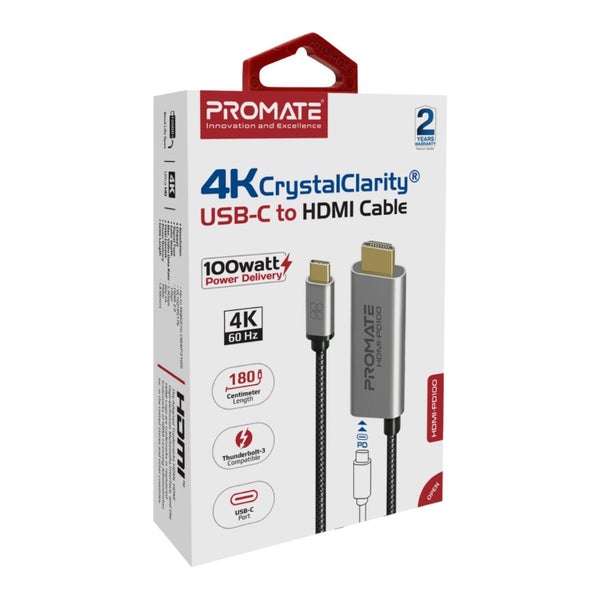 PROMATE 1.8m 4K USB-C to HDMI Cable with Gold Plated Connectors. Supports Max Re Carousel 2