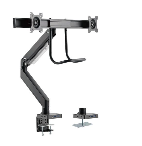 BRATECK 17"-32" Dual Monitor Gas Spring Arm with Built-in Docking Station.Quick Carousel 2