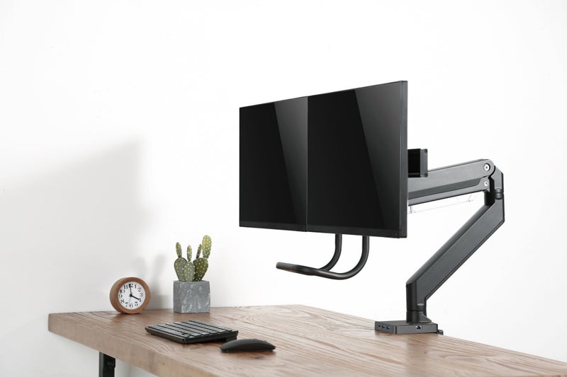 BRATECK 17"-32" Dual Monitor Gas Spring Arm with Built-in Docking Station.Quick Carousel 12