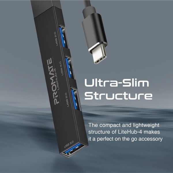 PROMATE 4-in-1 Ultra-Slim Multi Port Hub. Includes USB-C & USB-A Adapter. 4x USB Carousel 2